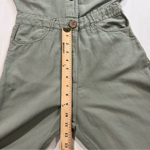 ZARA Green Khaki Linen Blend Short Sleeve Jumpsuit Sz XS - Picture 10 of 13